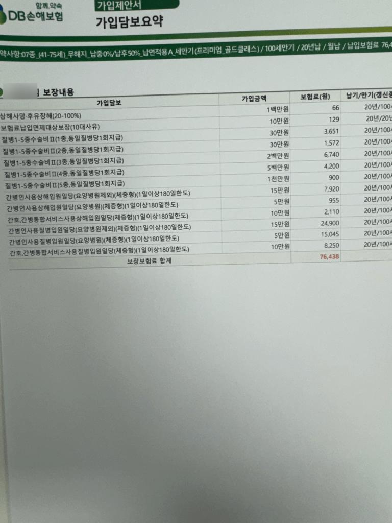 DB 간병인 보험 후기 3가지(보험료 공개)